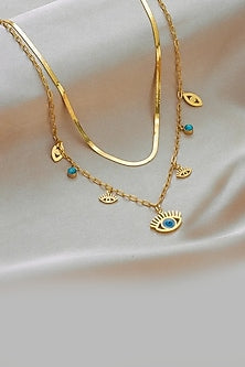 Gold Plated Evil Eye Snake Chain Layered Necklace