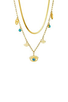 Gold Plated Evil Eye Snake Chain Layered Necklace