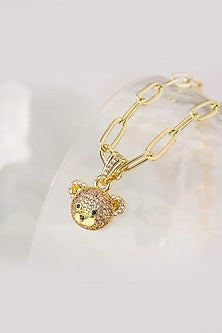 Gold Plated Zircon Cute Teddy Necklace
