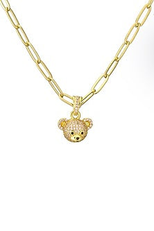 Gold Plated Zircon Cute Teddy Necklace