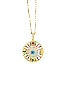 Gold Plated Multi-Colored Zircon Evil Eye Necklace