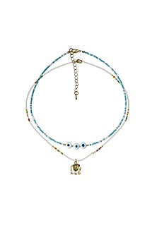 Blue Evil Eye & White Elephant Beaded Necklaces (Set Of 2)