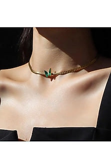 Gold Plated Green Enameled Butterfly Necklace