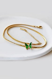 Gold Plated Green Enameled Butterfly Necklace