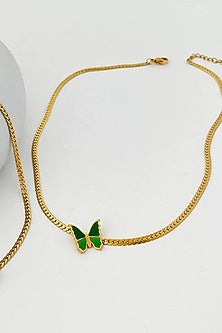 Gold Plated Green Enameled Butterfly Necklace
