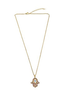 Gold Plated Multi-Colored Zircon Hamsa Necklace