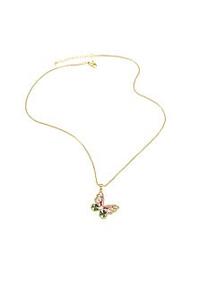 Gold Plated Multi-Colored Zircon Butterfly Necklace