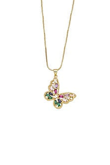 Gold Plated Multi-Colored Zircon Butterfly Necklace