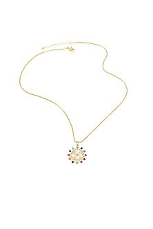 Gold Plated Multi-Colored Zircon Evil Eye Sunrise Necklace