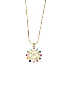 Gold Plated Multi-Colored Zircon Evil Eye Sunrise Necklace