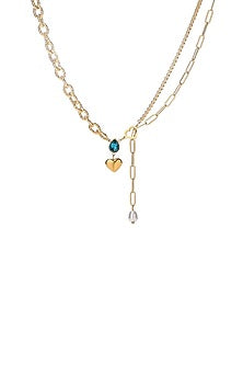 Gold Plated Zircon & Blue Stone Chunky Heart Necklace