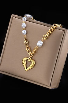Gold Plated Freshwater Pearl Chunky Heart Necklace