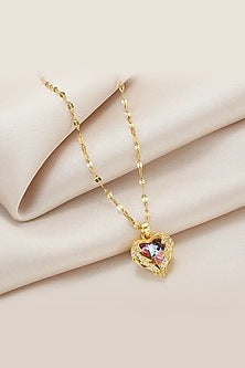 Gold Plated Multi-Colored Zircon Heart Shaped Necklace