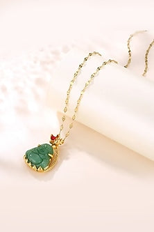 Gold Plated Green Zircon Buddha Pendant Necklace