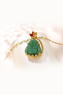Gold Plated Green Zircon Buddha Pendant Necklace