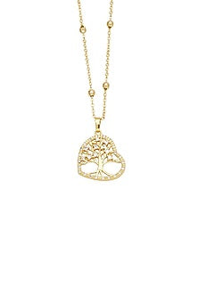 Gold Plated Zircon Heart Tree Of Life Necklace