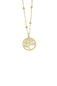 Gold Plated Zircon Round Tree Of Life Necklace