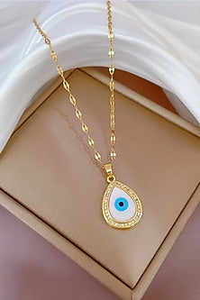 Gold Plated Diamond Drop Evil-Eye Necklace