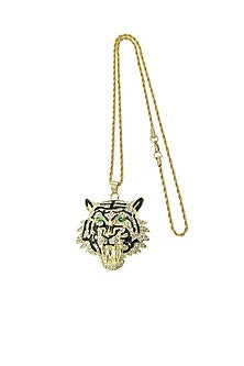 Gold Plated Multi-Colored Diamond Tiger Necklace