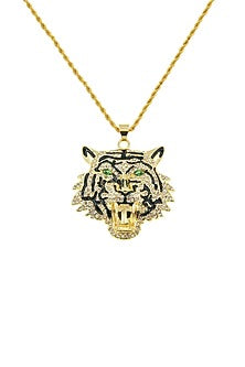 Gold Plated Multi-Colored Diamond Tiger Necklace