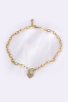 Gold Plated Zircon Heart Lock Necklace