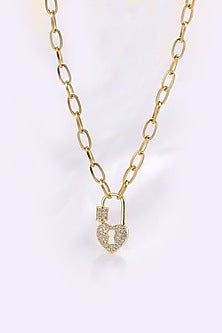 Gold Plated Zircon Heart Lock Necklace
