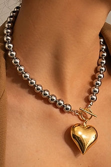 Two-Tone Finish Chunky Heart Lock Necklace