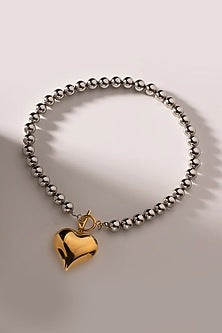 Two-Tone Finish Chunky Heart Lock Necklace