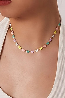 Gold Plated Enameled Butterfly Necklace
