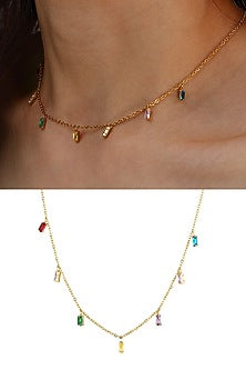 Gold Plated Multi-Colored Zircon Necklace