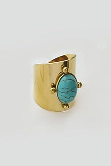 Gold Plated Turquoise Stone Adjustable Ring