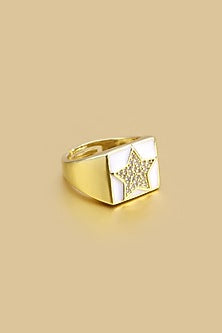 Gold Finish Zircon Enameled Ring