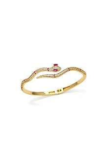 Gold Plated Pink Zircon Serpent Snake Bangle