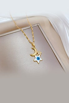 Gold Plated Moon Evil Eye Necklace