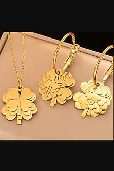 Gold Plated Lucky Clover Necklace Set