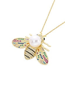 Gold Plated Multi-Colored Zircon Bee Necklace