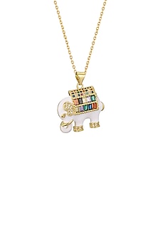 Gold Plated Multi-Colored Zircon Elephant Necklace