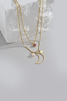 Gold Plated Red Stone Star Moon Necklace