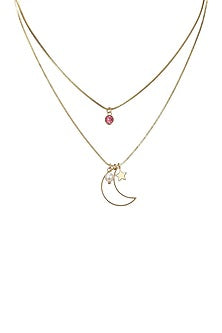 Gold Plated Red Stone Star Moon Necklace
