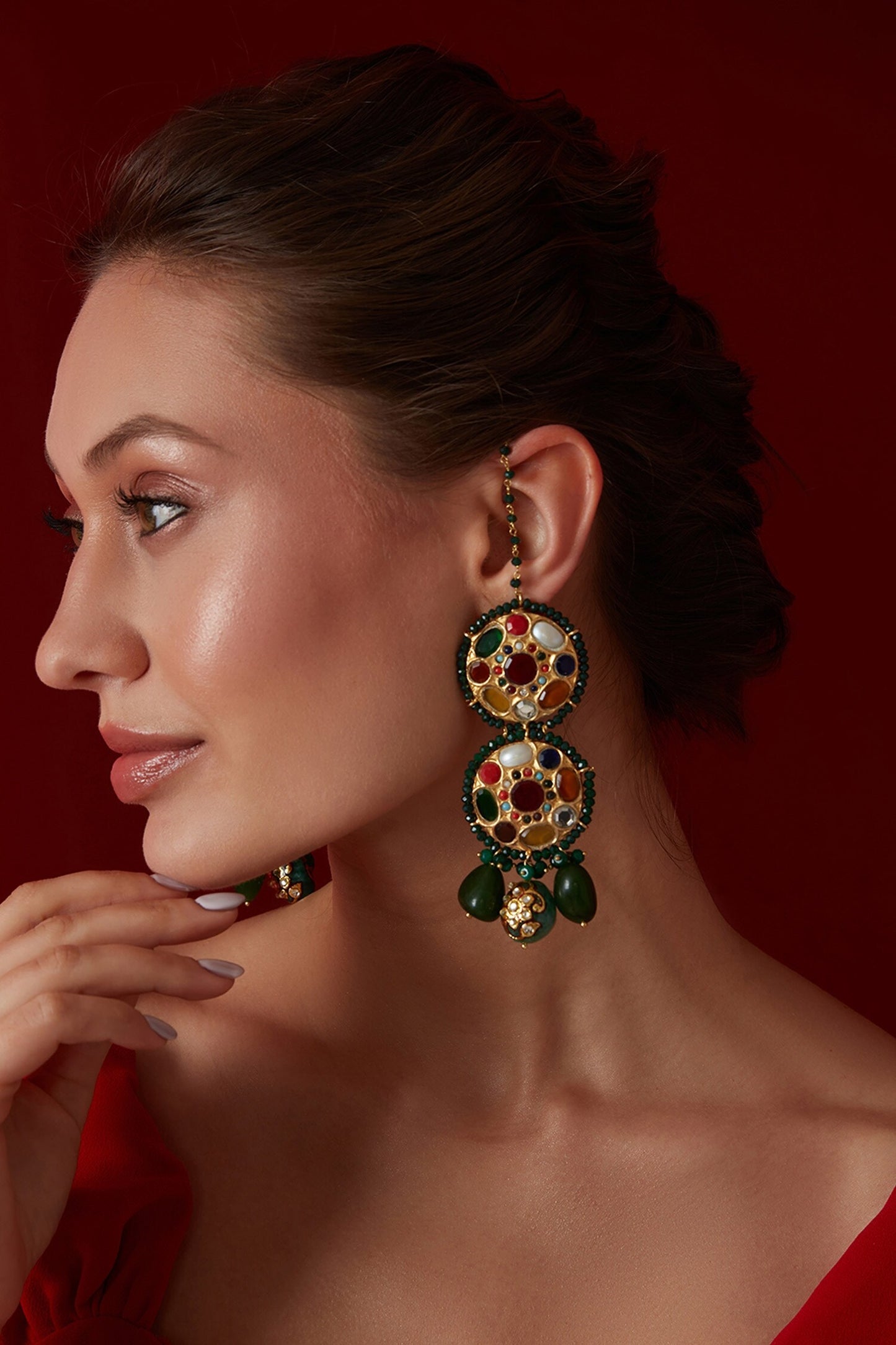 Kundan Tiered Circular Dangler Earrings 