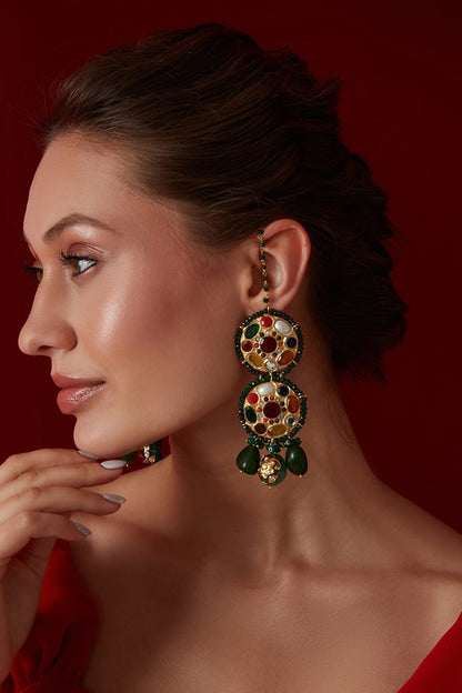 Kundan Tiered Circular Dangler Earrings 