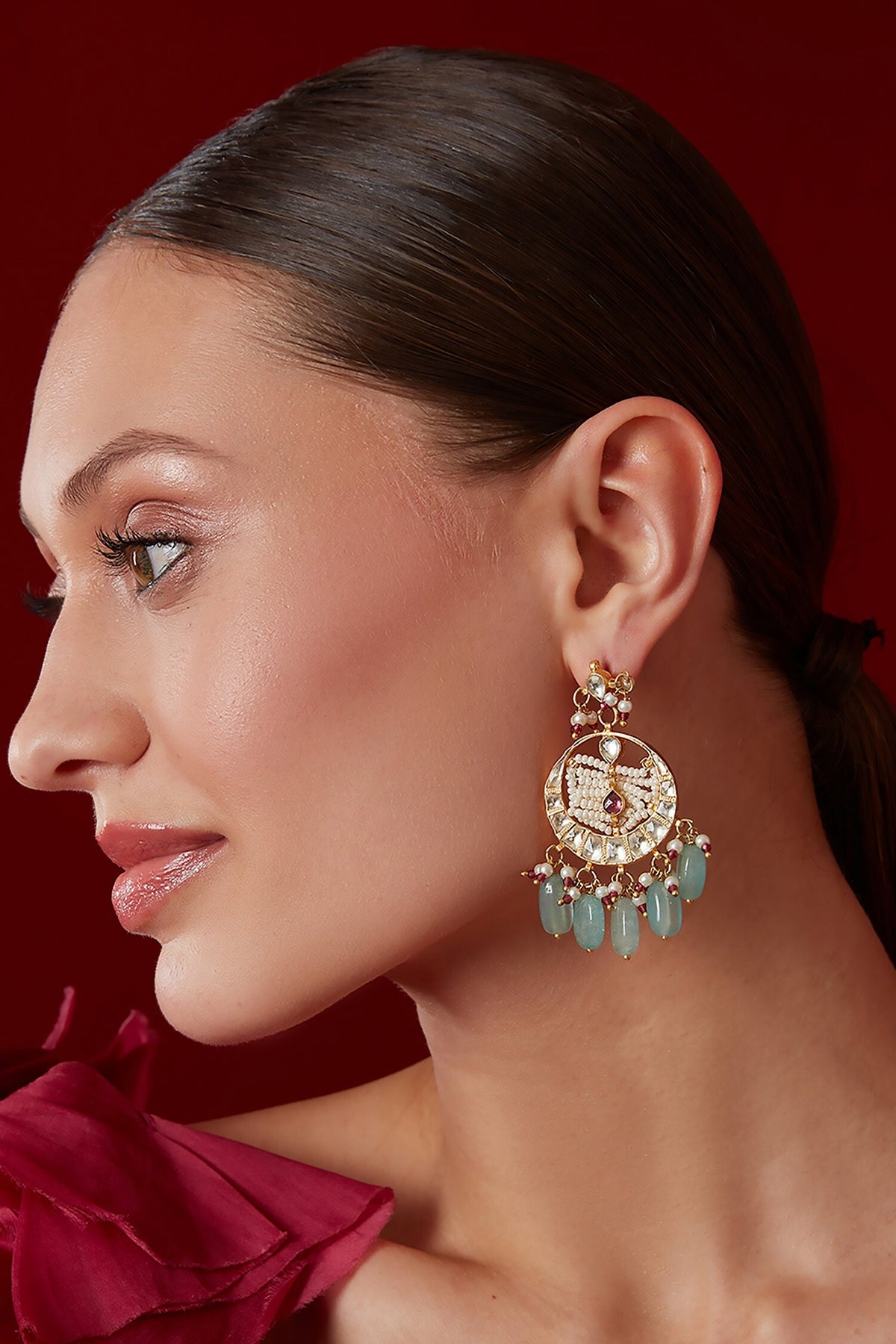 Kundan Crescent Cut Chandbali Earrings 