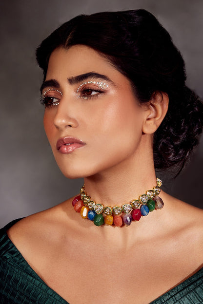Multicolored Stone Kundan Choker Necklace 