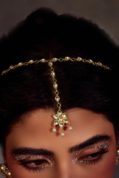 Gold Kundan Pearl Mathapatti 