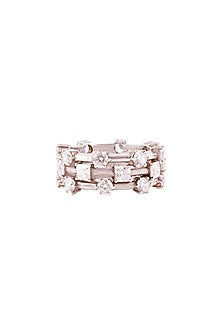 White Rhodium Finish Cubic Zirconia Ring In Sterling Silver