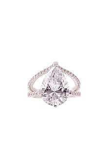 White Rhodium Finish Pear-Shaped Cubic Zirconia Ring In Sterling Silver