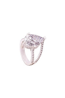 White Rhodium Finish Pear-Shaped Cubic Zirconia Ring In Sterling Silver
