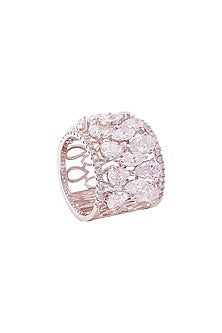 White Rhodium Finish Cubic Zirconia & Marquise Stone Ring In Sterling Silver
