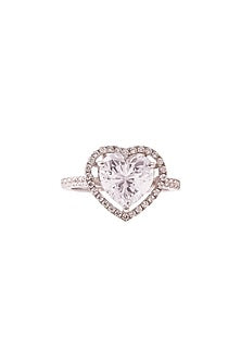 White Rhodium Finish Cubic Zirconia Heart Shaped Ring In Sterling Silver