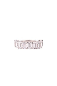 White Rhodium Finish Emerald-Cut Cubic Zirconia Ring In Sterling Silver